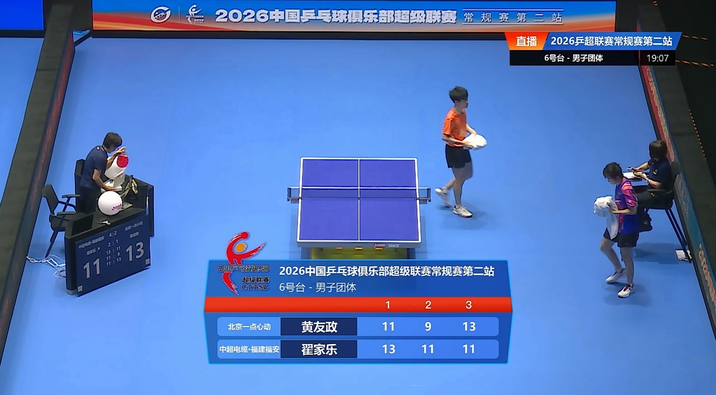 2026乒超联赛男子团体北京一点心动2-4中超电缆黄友政1-2翟家乐（11-13