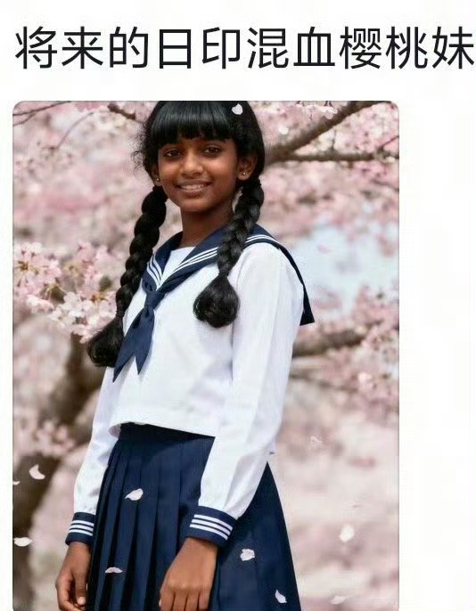 日印樱花妹?不得不承认非洲和印度基因强大,完全是掌控了基因主导权啊. 