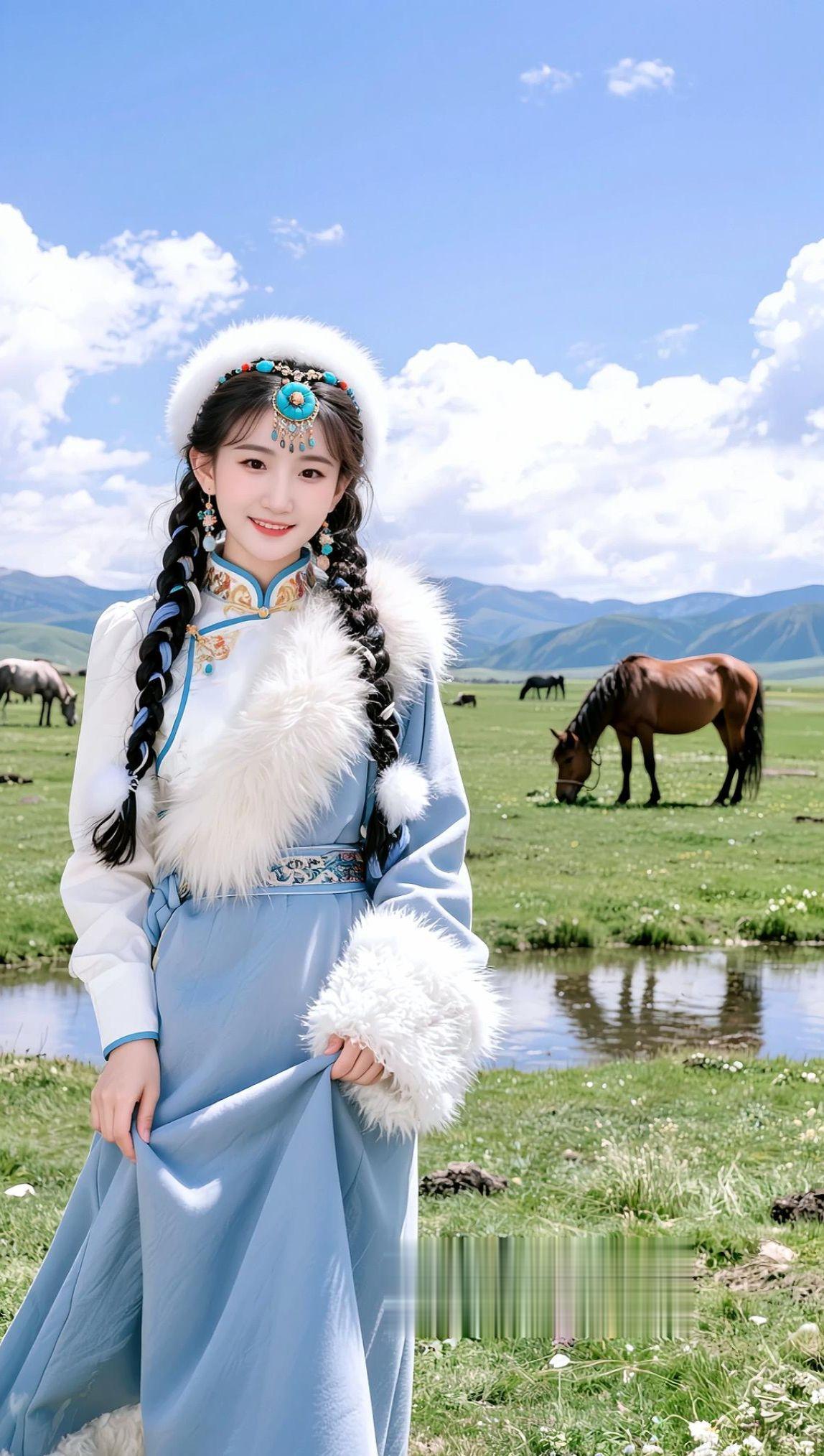 AI草原微笑写真