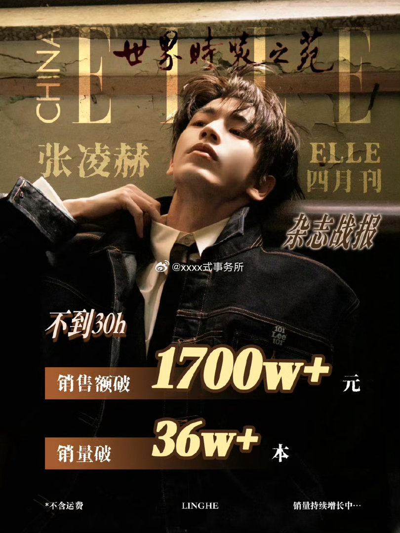 张凌赫 ELLE销售额已破1700w+🔥，不到30h 