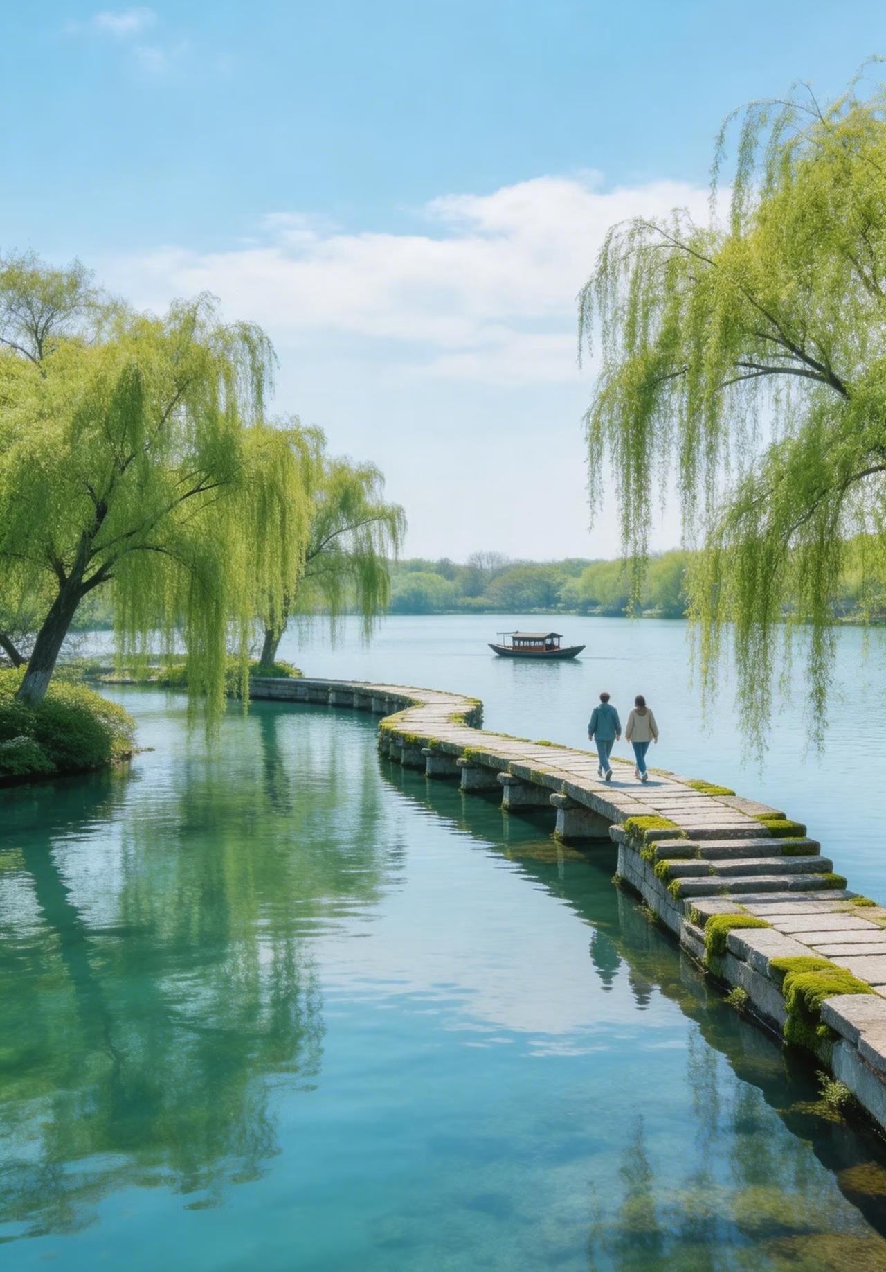 随手拍张照碧水一湾横卧，木桥弯弯横卧，连接两岸风景，满是悠然诗意。
