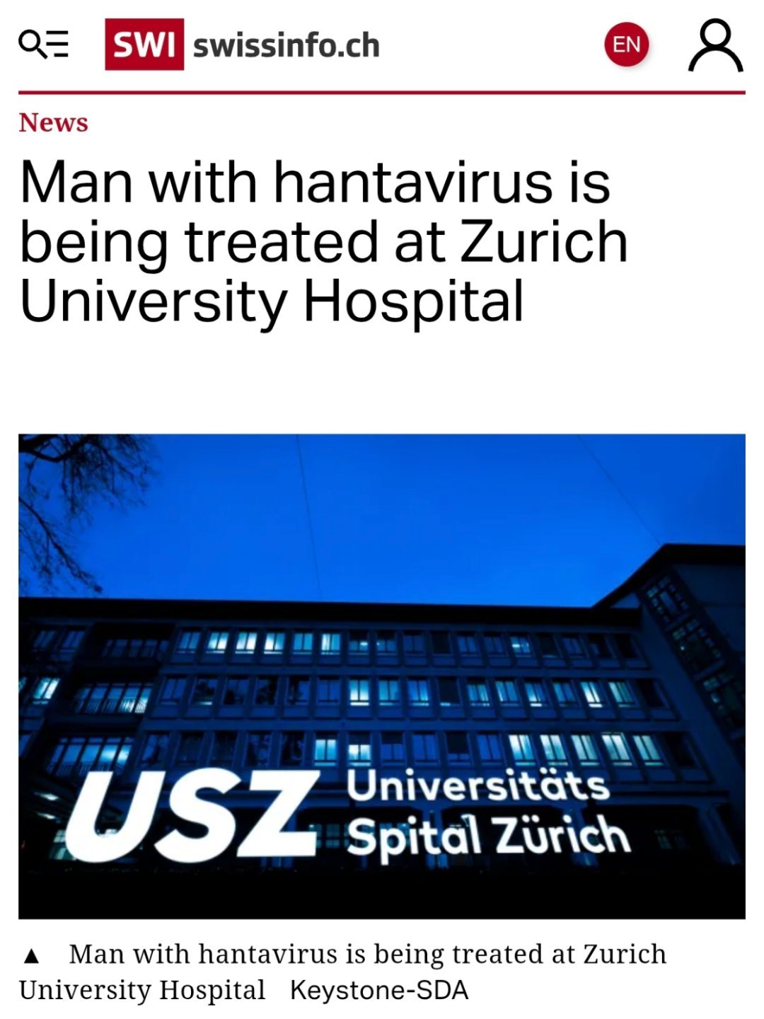 瑞士发现1例汉坦病毒感染病例¹ 瑞士🇨🇭认为这个病例低风险，过去每年都有几个