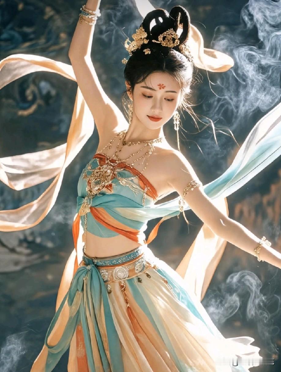 大漠石窟，石壁之上，飞天仙女乘风而来。
不是神话里遥不可及的神明，是古人对自由、