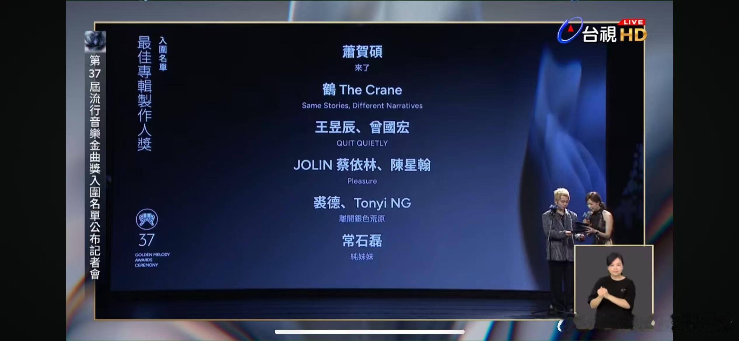 第37届金曲奖【最佳专辑制作人奖】JOLIN蔡依林、陳星翰《Pleasure》裘