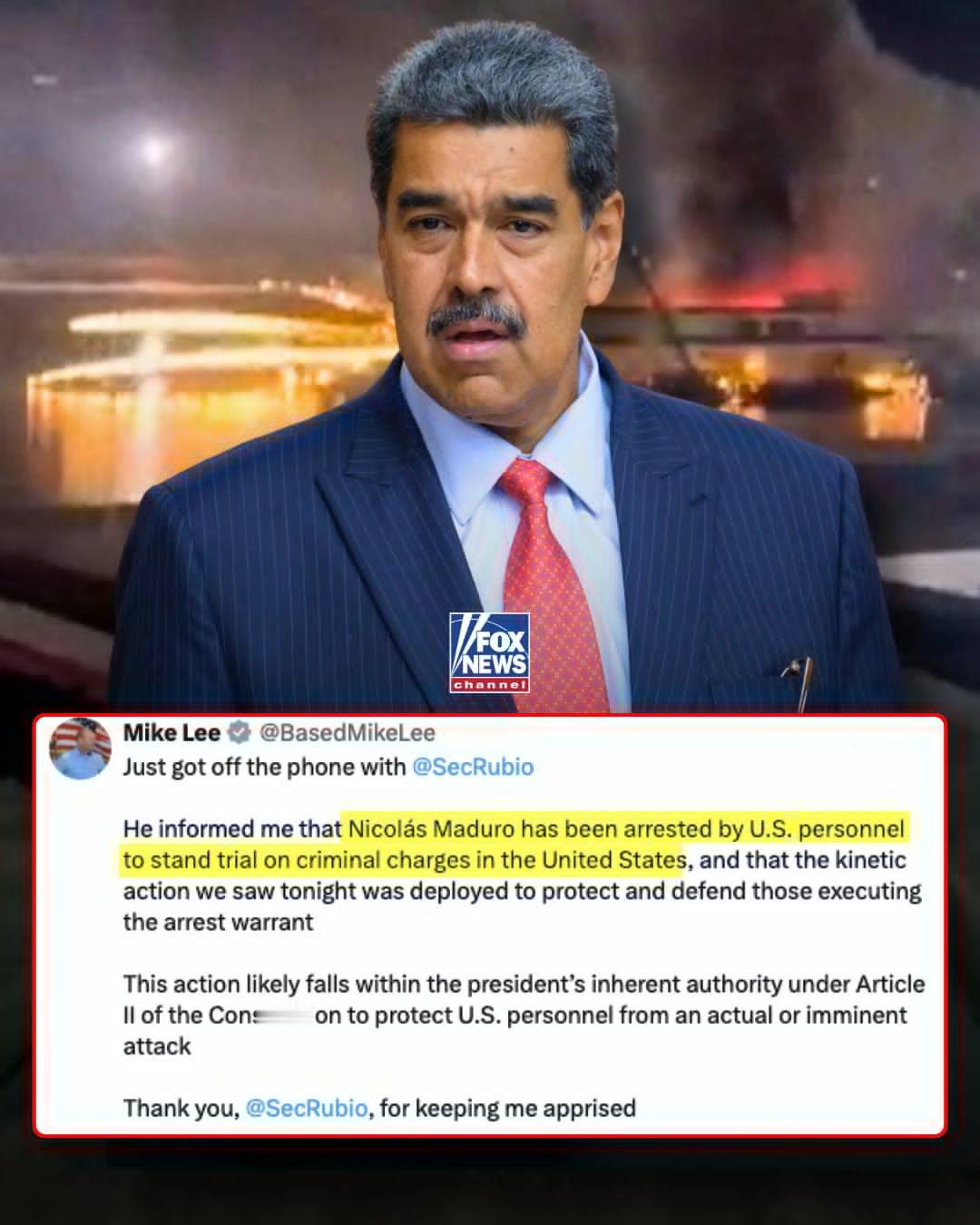 联邦参议员迈克・李表示，国务卿马尔科・鲁比奥已告知他，委内瑞拉领导人尼古拉斯・马