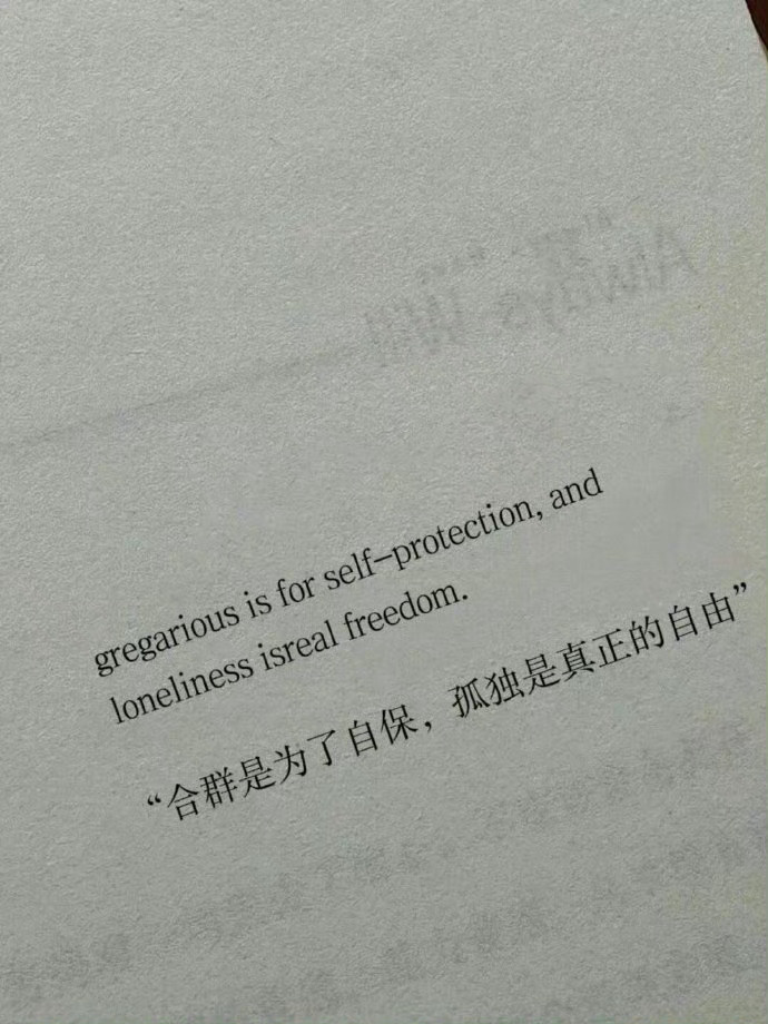 “ 合群是为了自保，孤独是真正的自由。”  