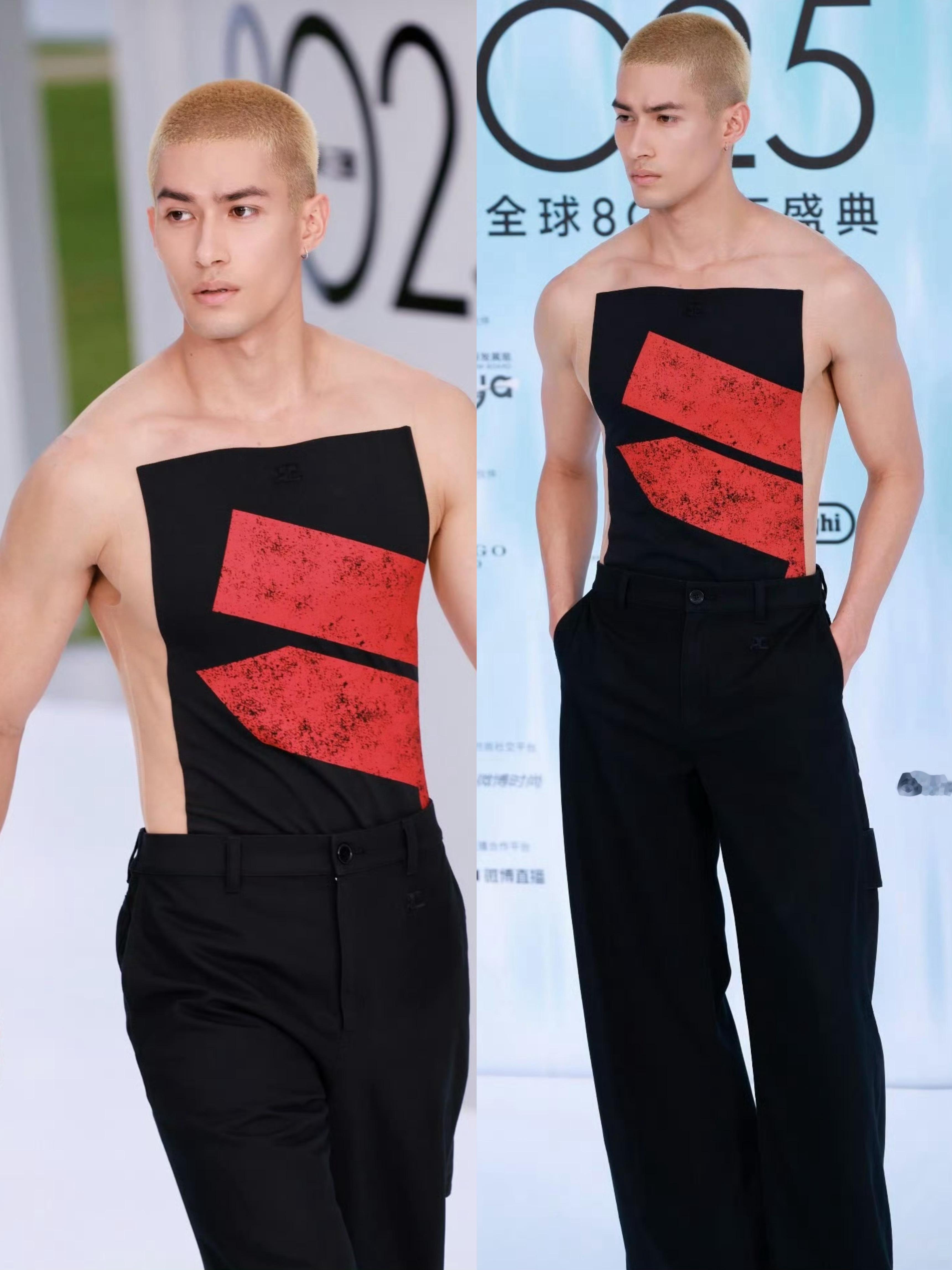 米卡穿了吗米卡今天ELLE盛典红毯造型，很有创意诶，正面看是有设计感的图案，背面