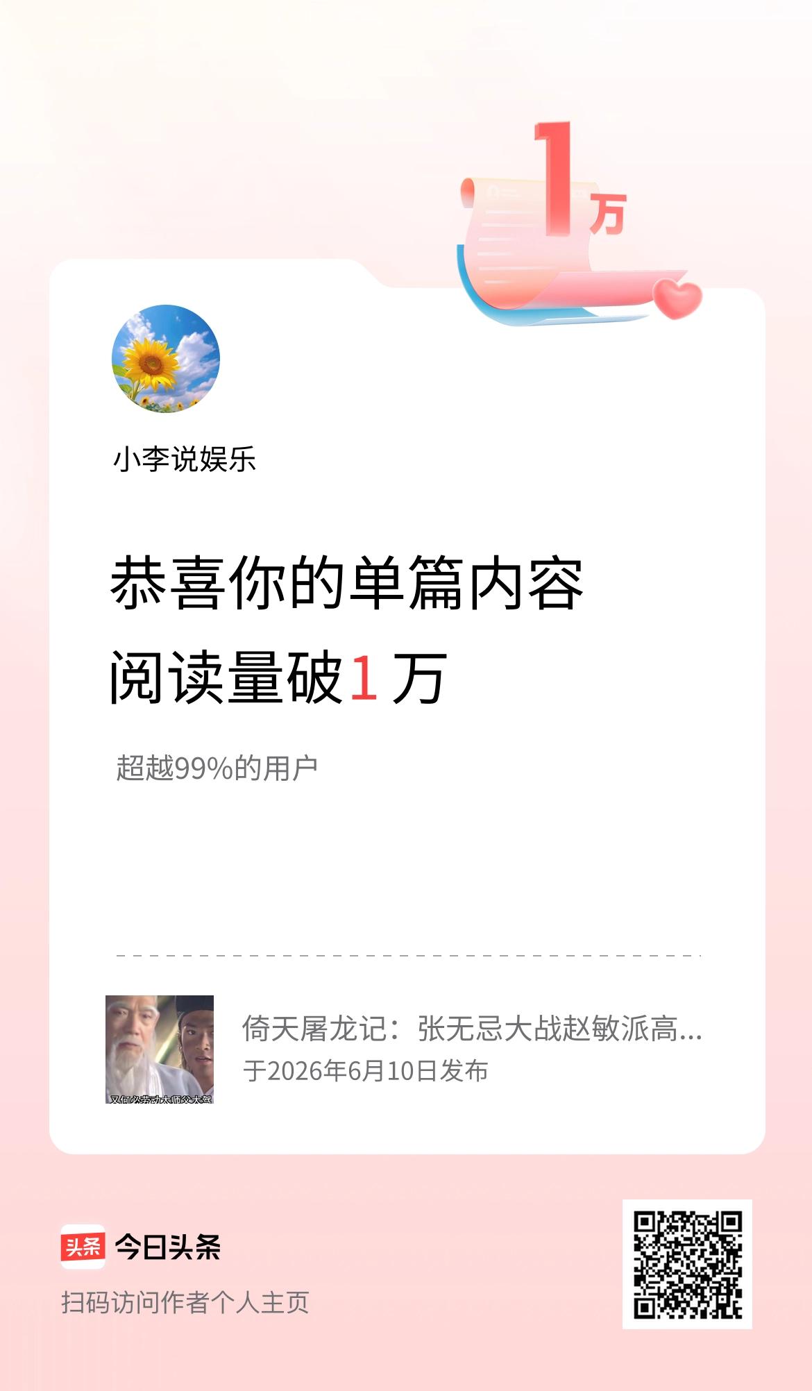单篇内容获得阅读量破1万啦！