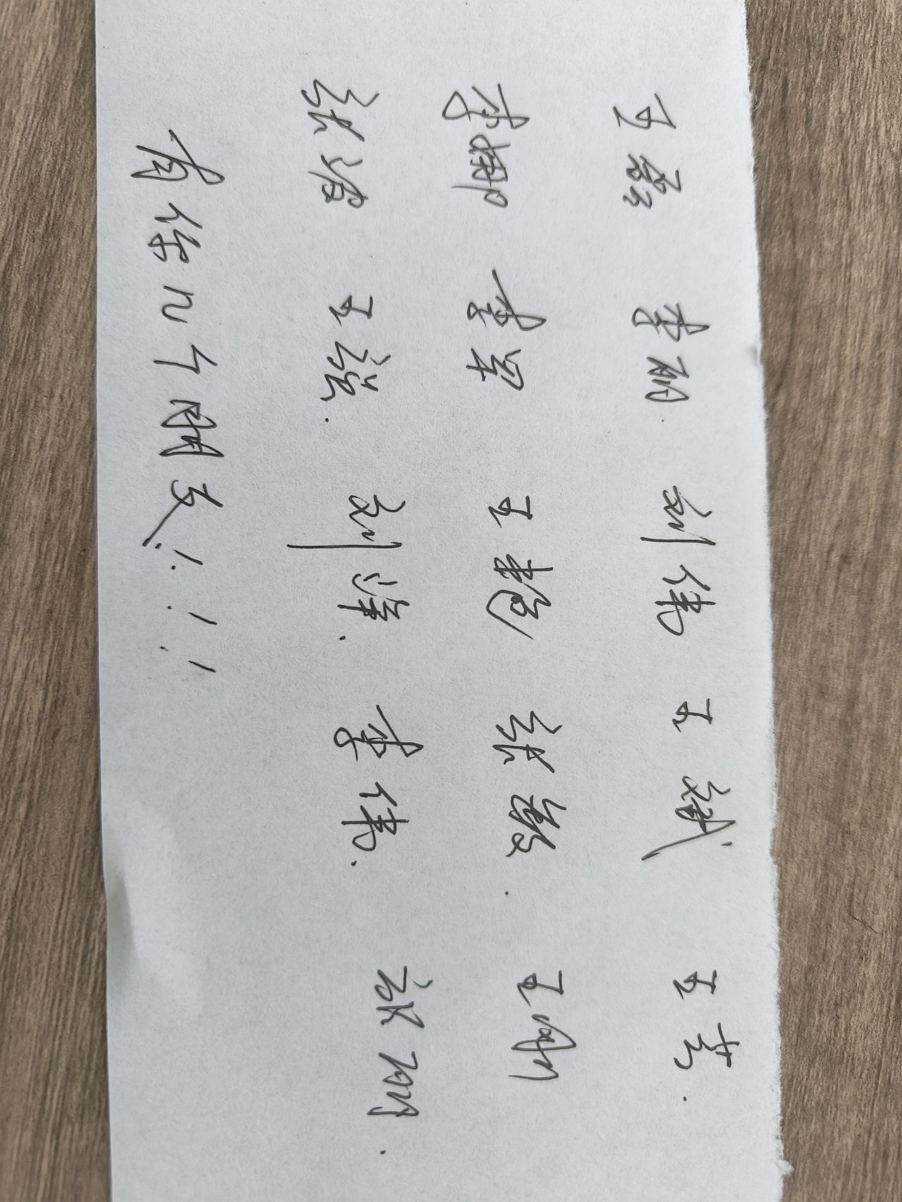 这是一张写满名字的纸条。你看看里面有你几个朋友啊？最少的1个，最多的有5个吗？有