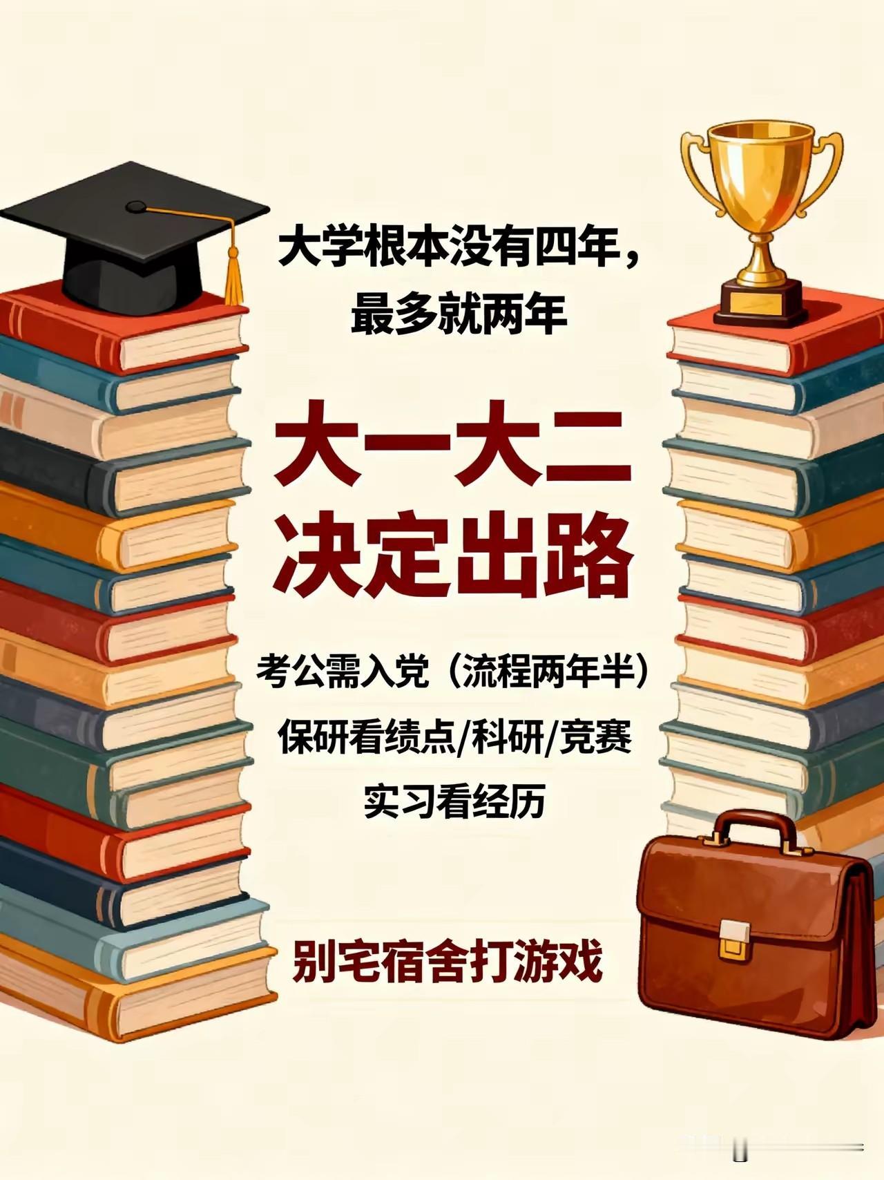 大学根本没有四年，最多就两年。
因为大一大二这两年，直接决定了你往后的出路。
所