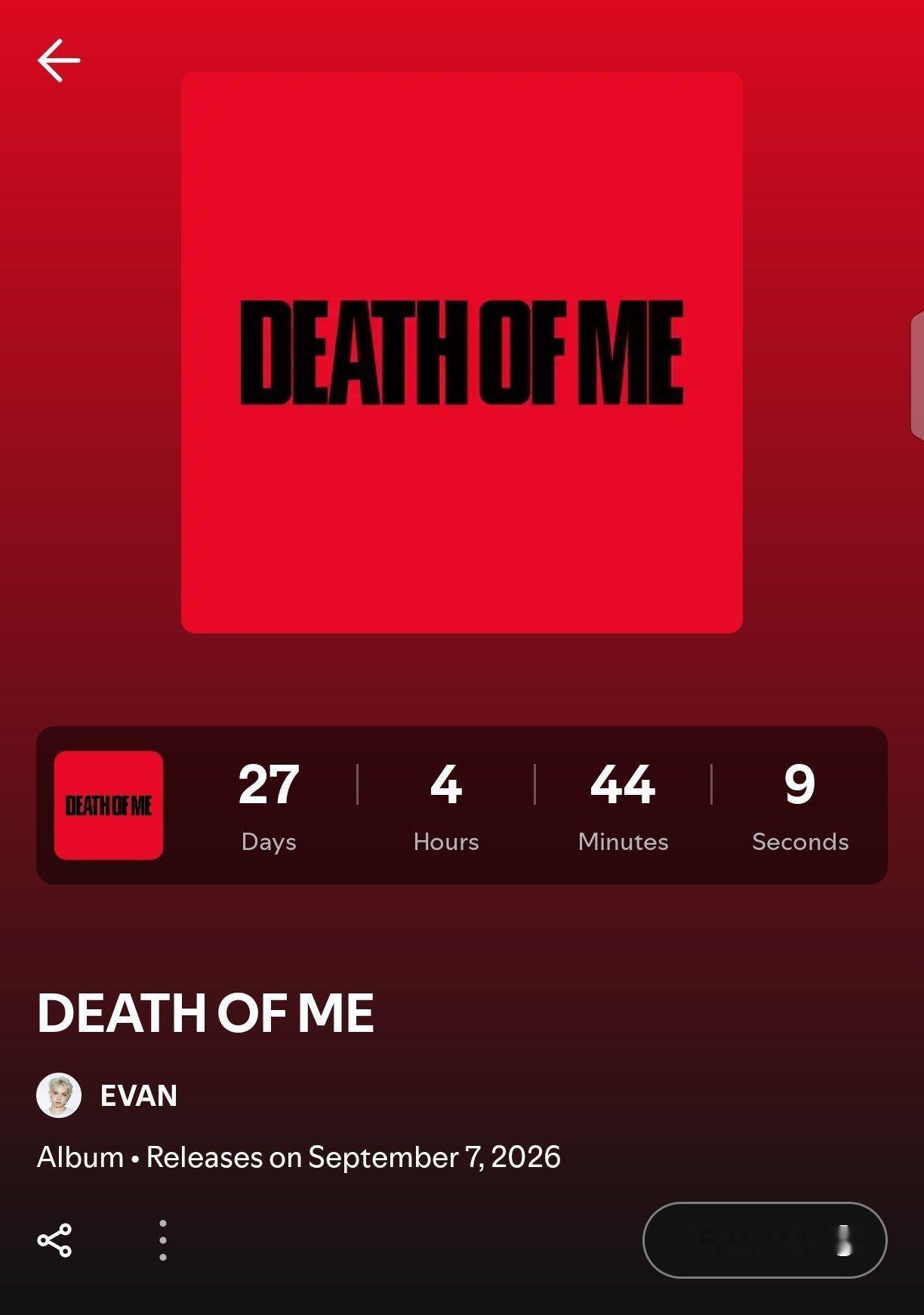 李羲承迷你一辑《DEATH OF ME》Spotify开启预存新专辑共收录8首歌