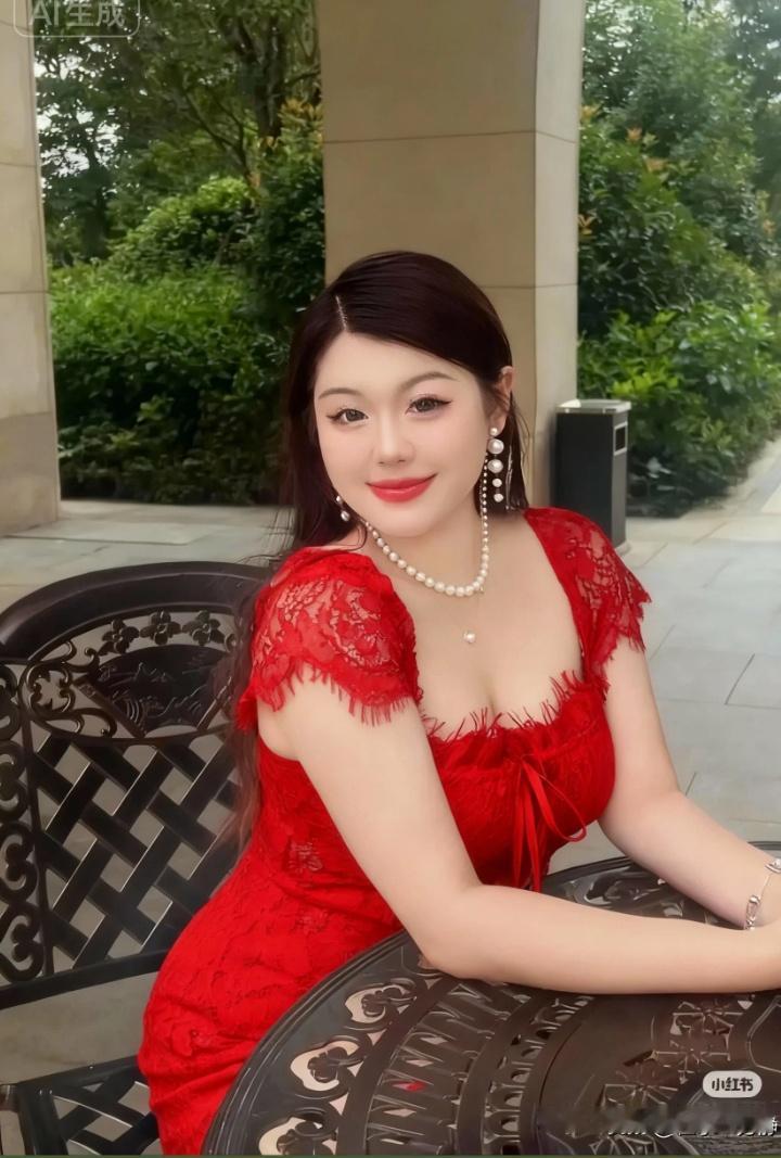 穿红裙的女士在户外微笑。树木风景随手拍 气质红裙女 穿红裙的女生