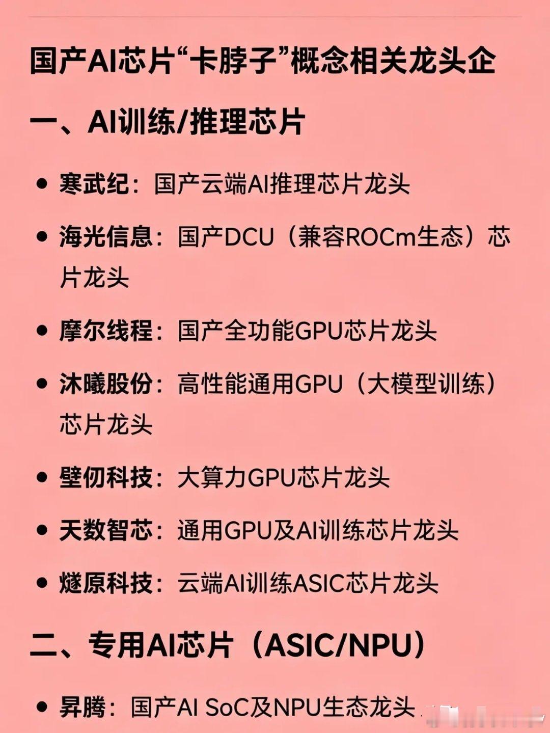 国产AI芯片“卡脖子”概念核心龙头全在AI算力自主可控的关键期，国产AI芯片加速