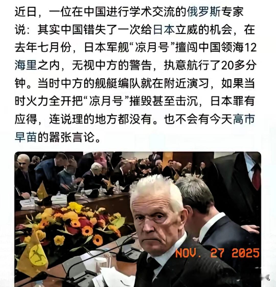 我觉得这位俄罗斯专家说的太对了，该出手时就出手！
他说，我们失去了一次震慑日本最