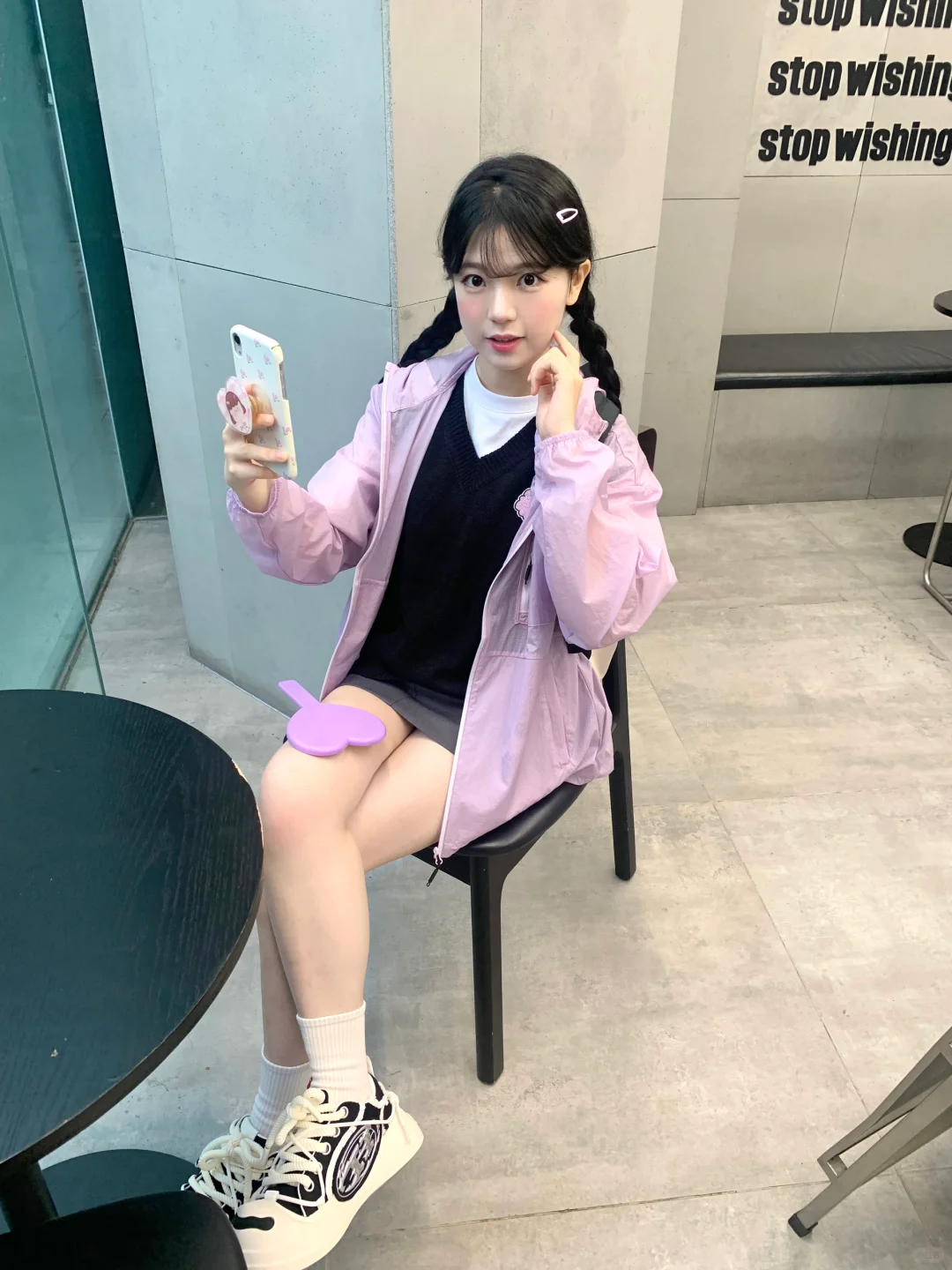 韩系🇰🇷女高💜紫色可爱🐼周末咖啡厅穿搭