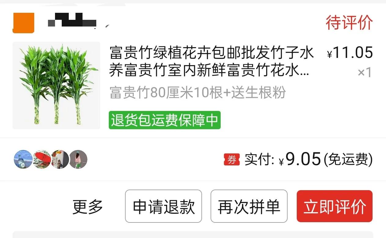 大概是元旦的时候在网上买的富贵竹，80cm10根才9.05元，很便宜，收到也满意