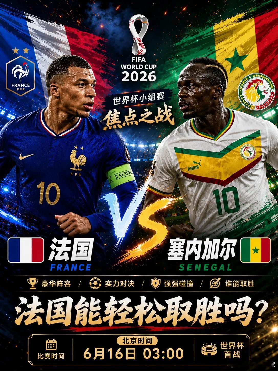 🇫🇷姆巴佩迎来世界杯首战！ 面对非洲劲旅塞内加尔，法国队能否顺利拿下开门红？