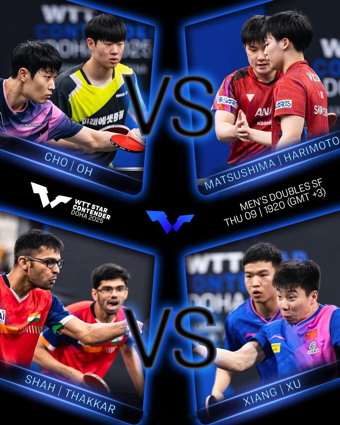 WTT球星挑战赛多哈站2025  男双半决赛，徐瑛彬/向鹏经过五局激战以3比2（