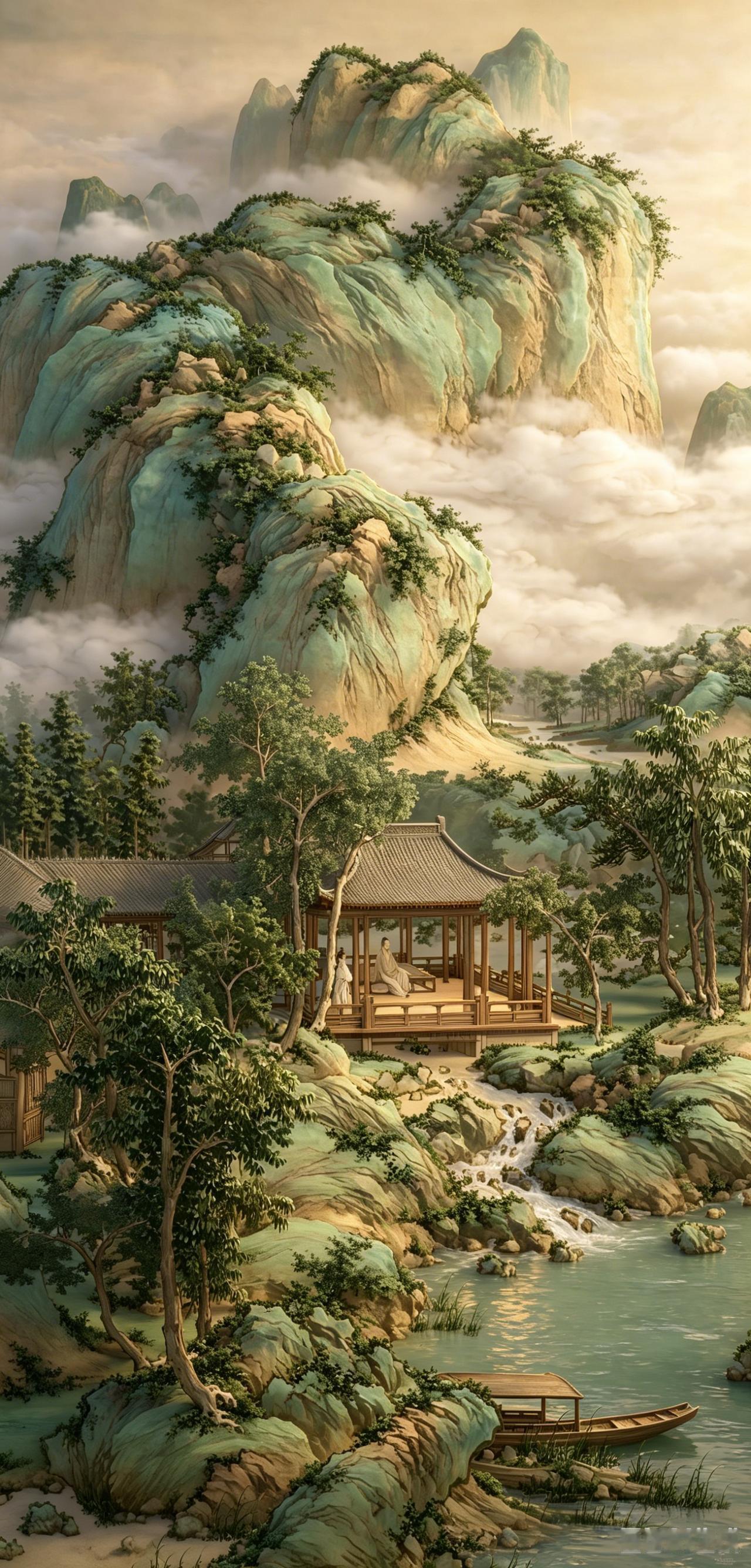 元 盛懋《山居纳凉图》 ：看看画中这哥们，避暑装，还挺潮的！