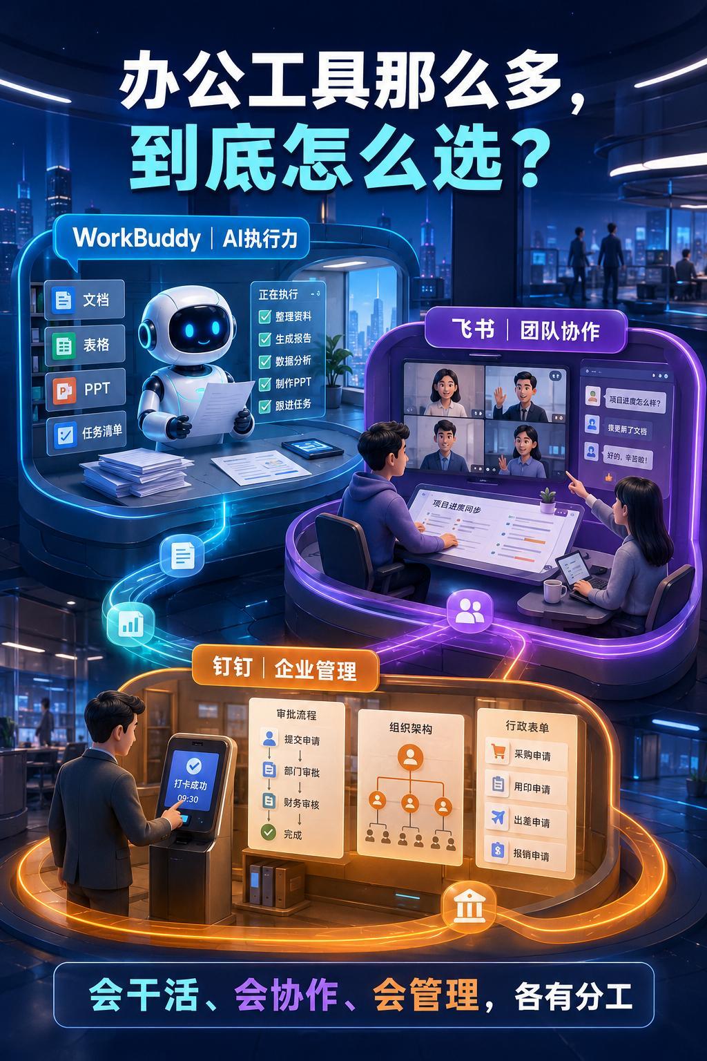 WorkBuddy 飞书钉钉WorkBuddy 像 AI 同事，负责干活；飞书 