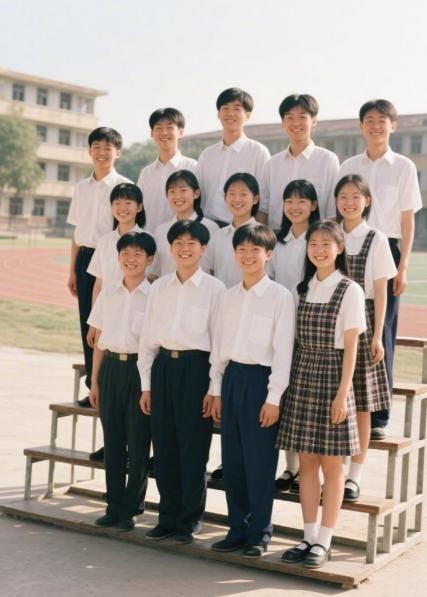 白衬衣、黑裤子，是90年代的标配，毕业照一般都是校门口拍的吧