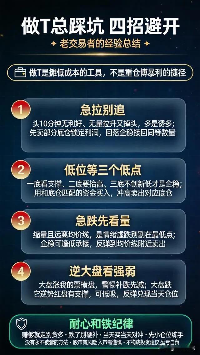做T总踩坑？老交易者总结的“四招避坑指南”，建议收藏！📉

核心前提：做T是摊