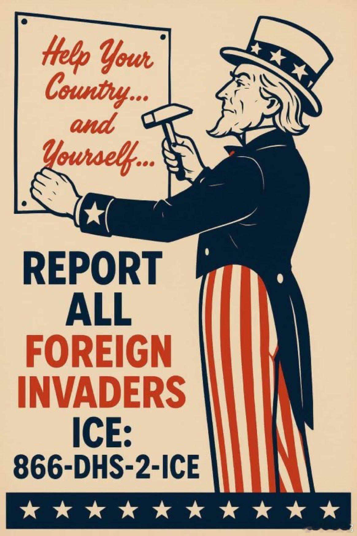 ❗️美国🇺🇸国土安全部刚刚公布这个海报，要求大家积极举报非法移民。洛杉矶冲突