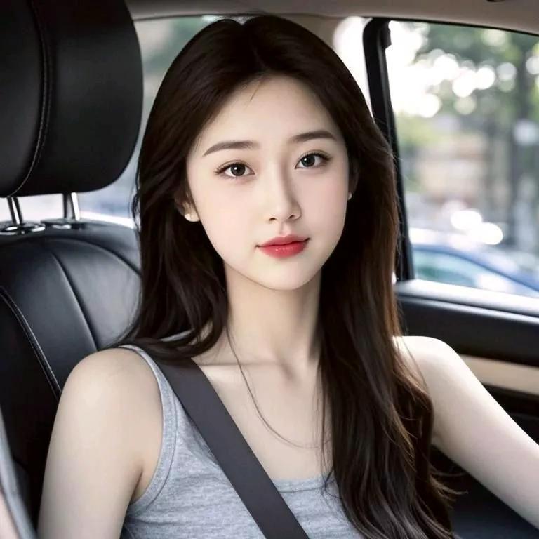 少女心事，车窗外的风景与你的微笑少女的笑容 美少女的微笑 纯真少女心事 车后座上