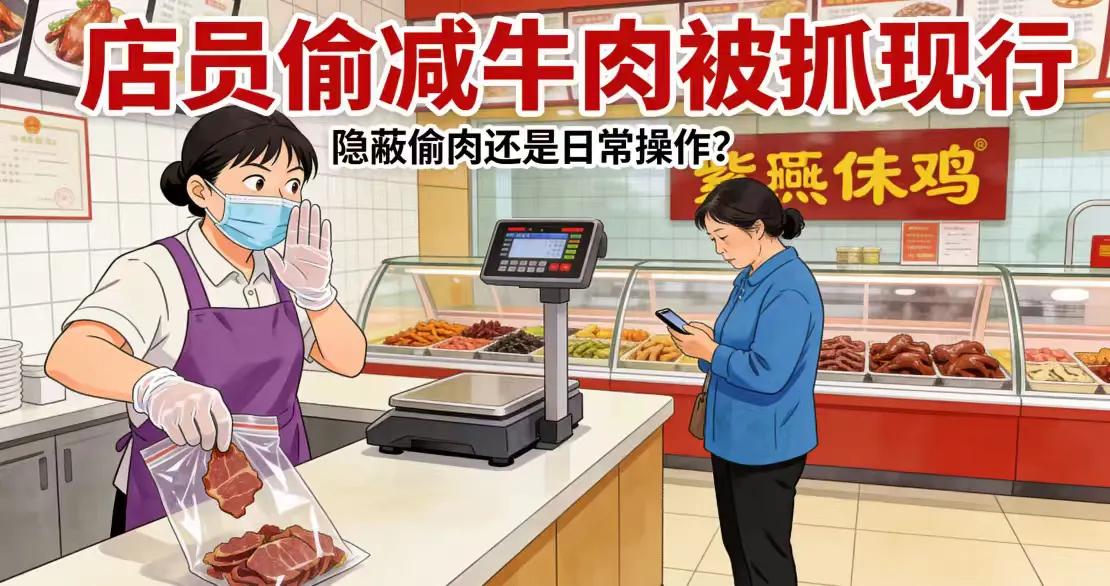 隐蔽偷肉还是日常操作？紫燕百味鸡店员在顾客眼皮底下偷减牛肉被抓现行

一则几秒钟