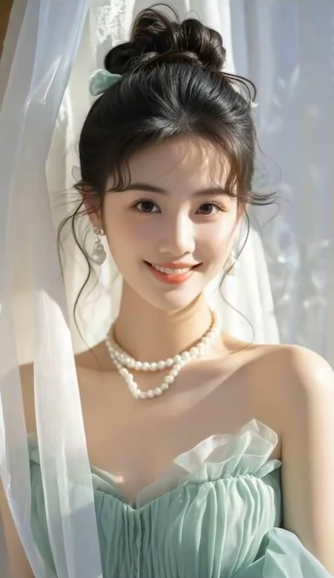 珠帘映笑靥，玉佩舞轻纱。