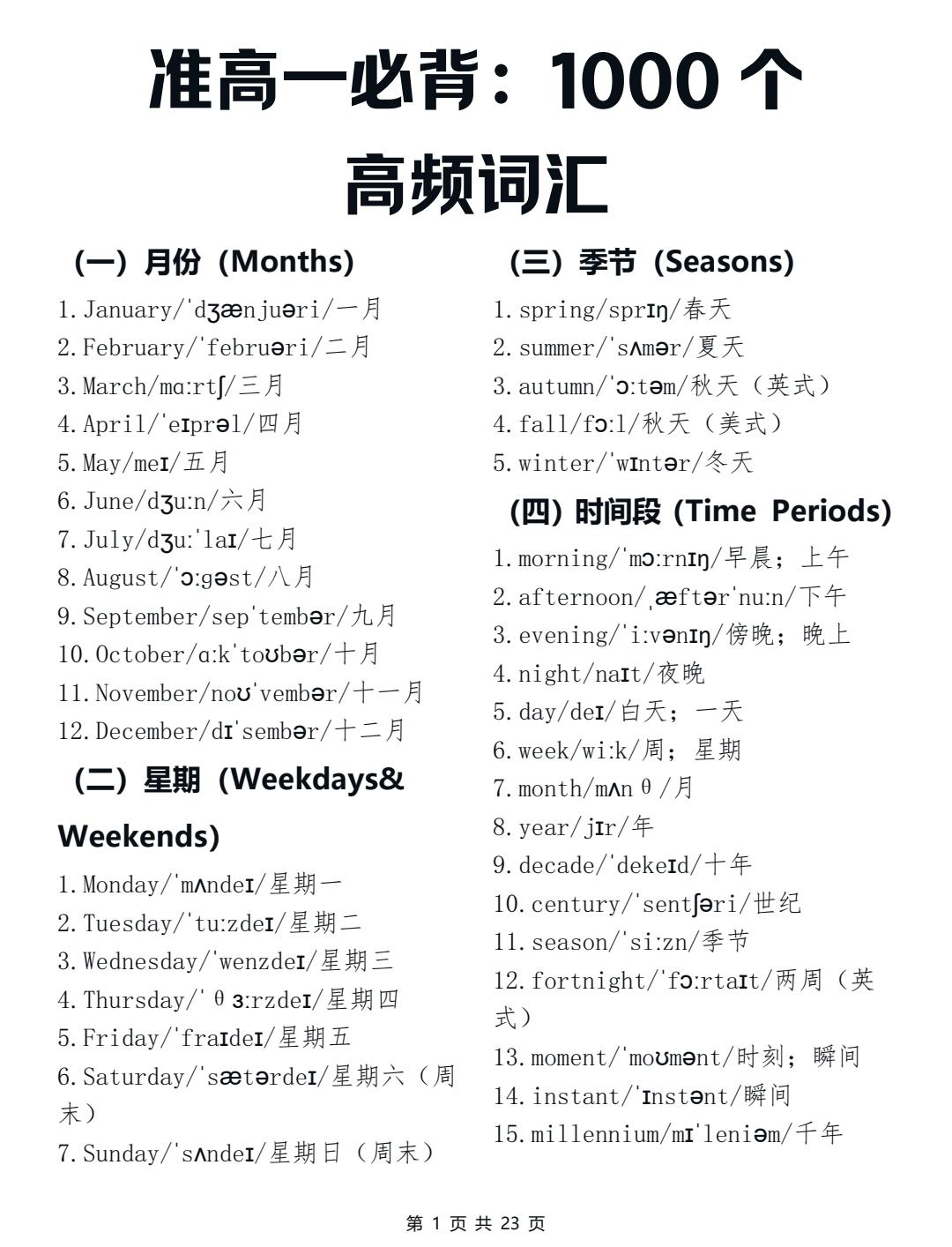 准高一可以提前背熟的1000单词，暑假努力掌握，开学了英语成绩冲进班级前10