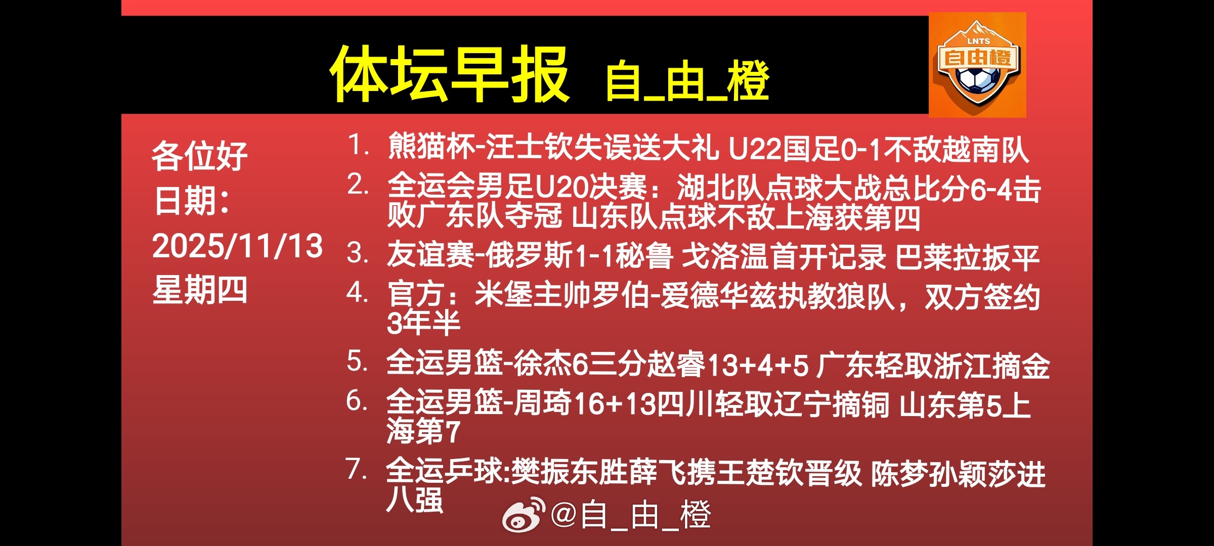 🌐《自由橙足球早报》 11.13 周四➭国际友谊赛，俄罗斯1-1秘鲁，戈洛温首