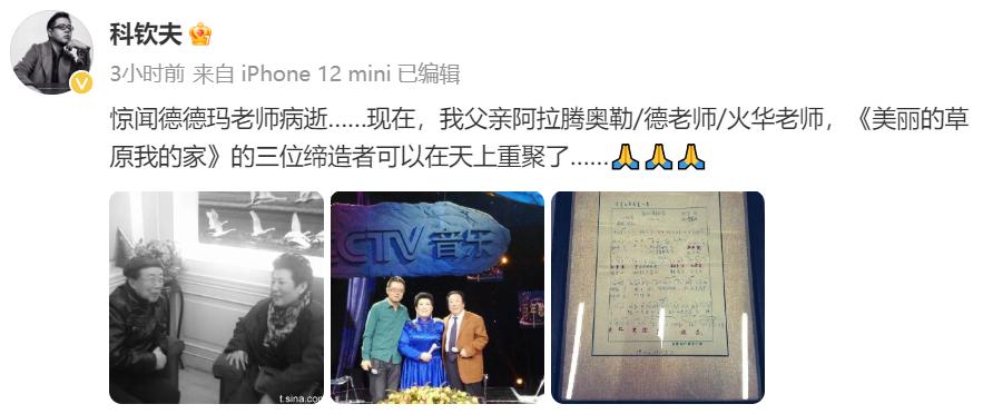 噩耗！著名歌手德德玛去世，众明星悲痛悼念，歌词唱出草原特色！
著名音乐家德德玛于