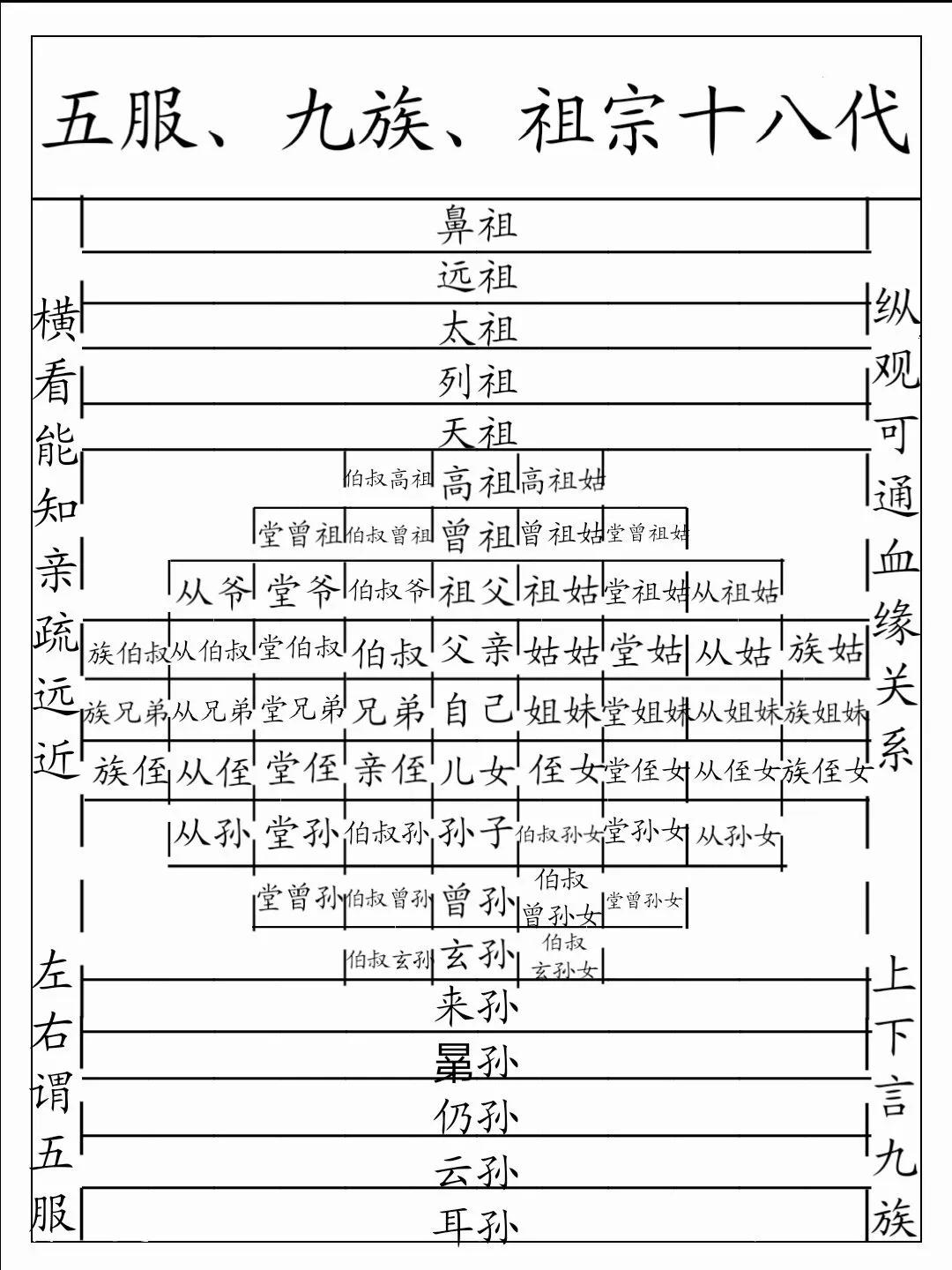 家谱大揭秘：五服、九族、十八代宗亲关系图解