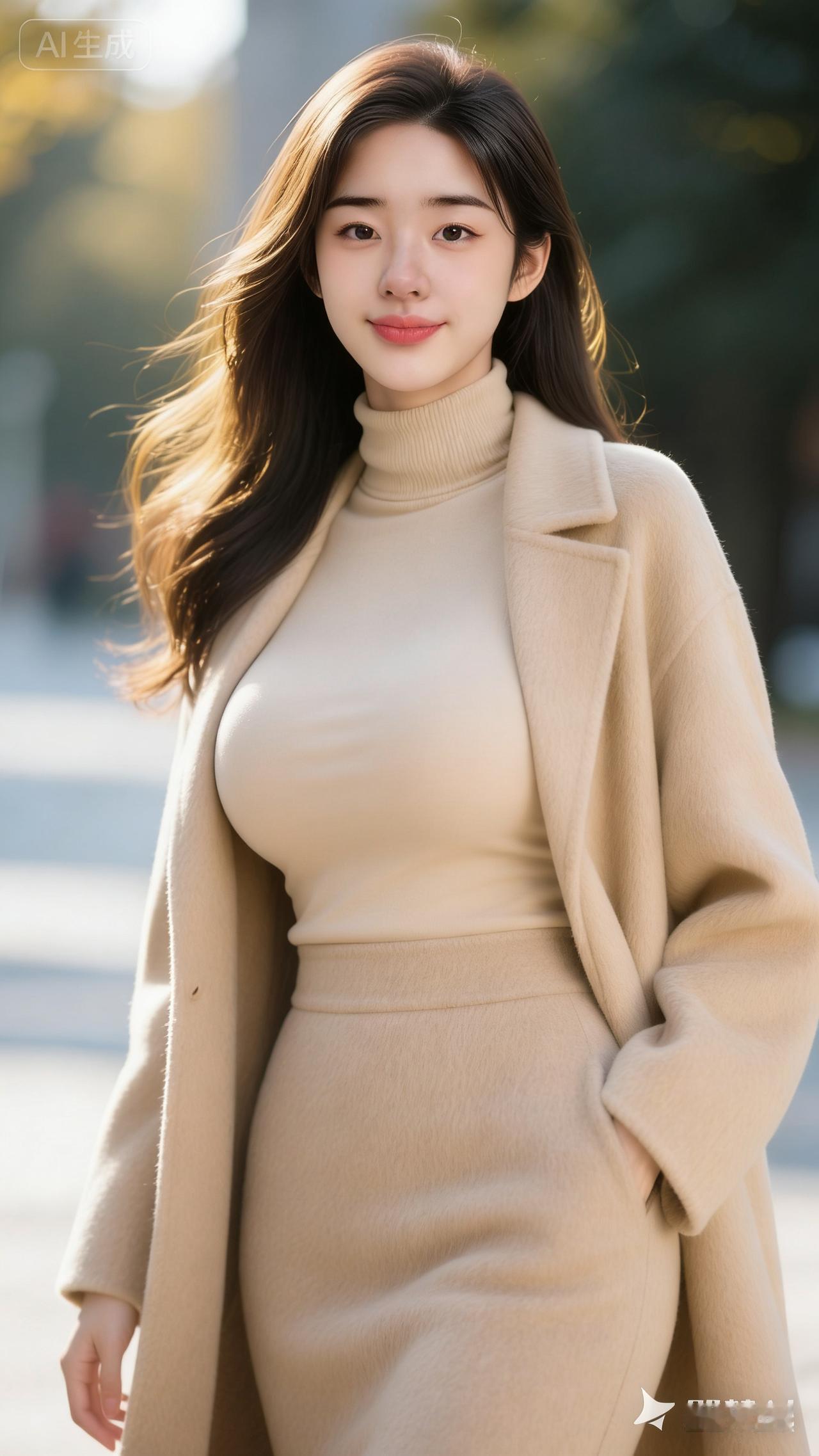 秋日暖阳下，温柔米色穿搭，尽显优雅气质米色温柔风穿搭 米色针织套装