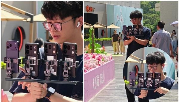 有网友拍到了OPPO Find X10系列新机正在进行影像对比测试，虽然戴着保密