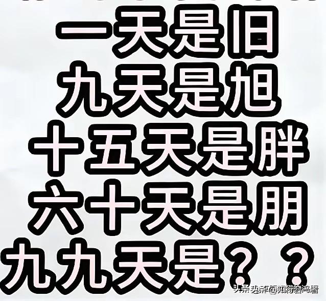 一天是旧，九天是旭，十五天是胖，六十天是朋，九九天是？