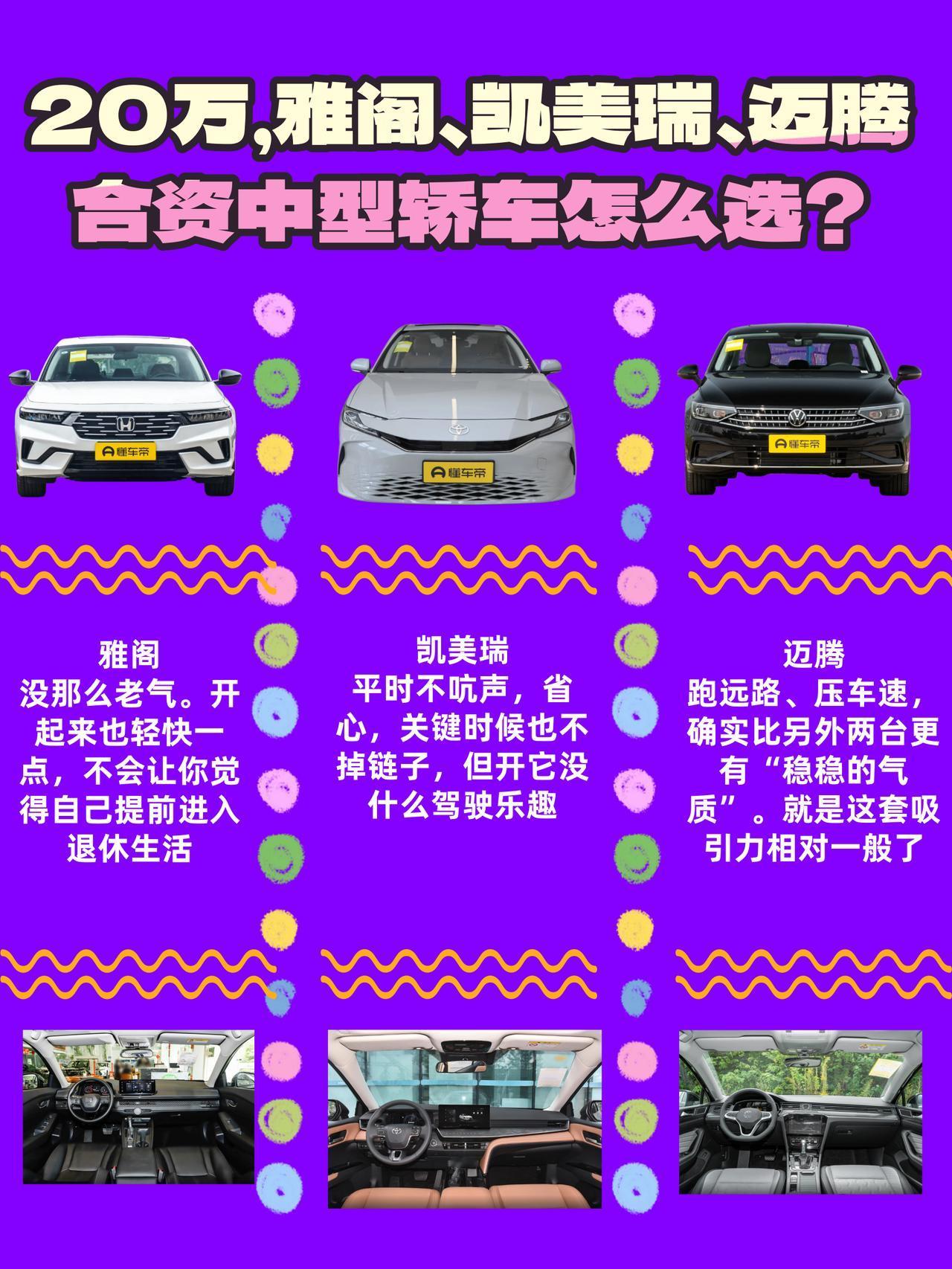 20万，雅阁、凯美瑞、迈腾，合资中型轿车怎么选？
怎么选这题，说白了不是比谁更省