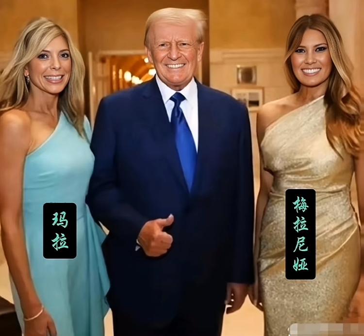 曾经，特郎普在第二个女儿婚礼上与第二任妻子以及现任妻子的留影。