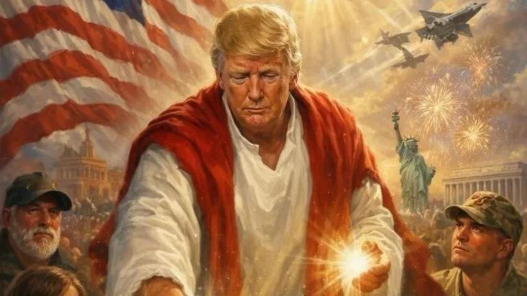 在深夜的Truth Social一系列帖子中，唐纳德·特朗普无言地分享了一张自己