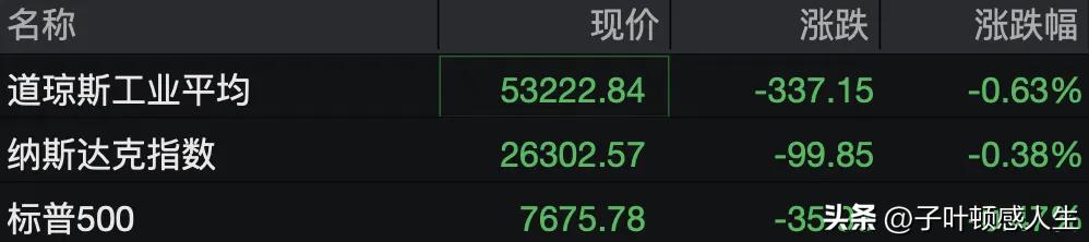 昨晚美股这盘面，看得我这个A股科技股民心里直打鼓！道指跌超300点，七巨头彻底分