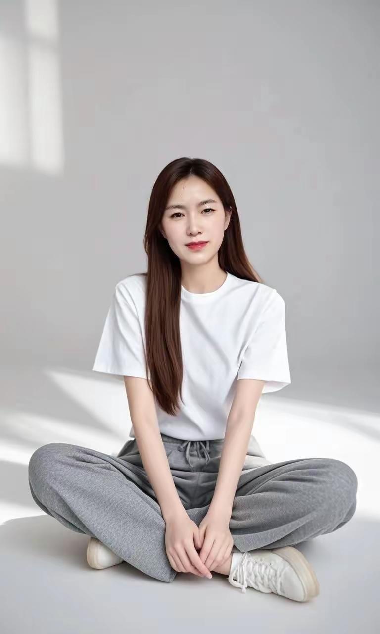 白色T恤+灰色运动裤，舒适又时尚，轻松出街！👟👗