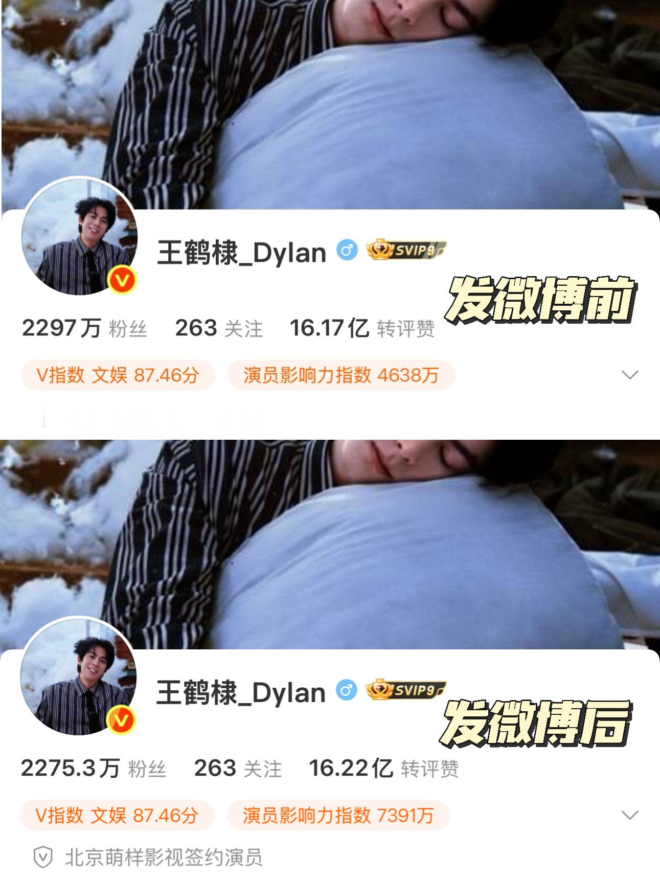 自从王鹤棣表达自己不舒服后社交平台账号开始持续掉粉而且掉的都是活粉王鹤棣活粉