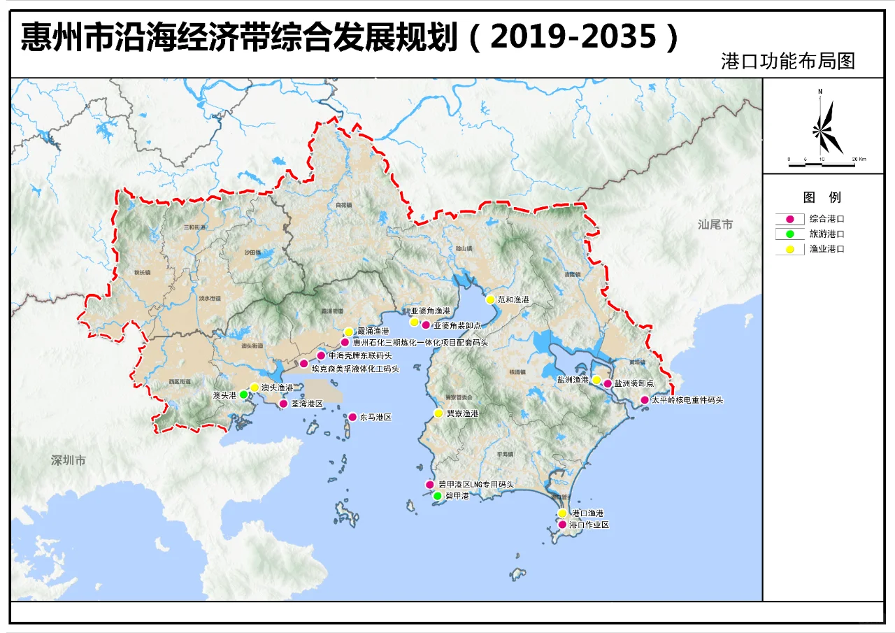 惠州市沿海经济带港口功能布局图