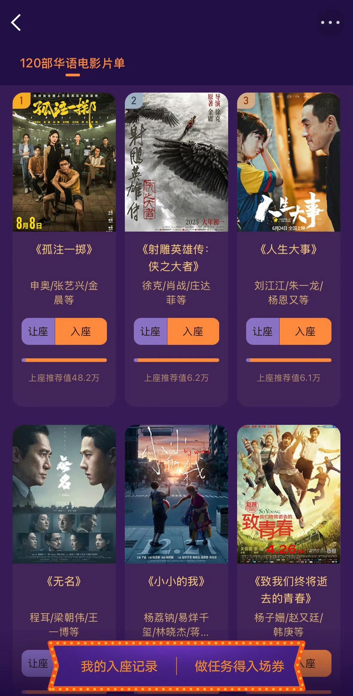 电影《孤注一掷》入选的“21世纪最具影响力的华语电影”，目前更已收获50万的入座