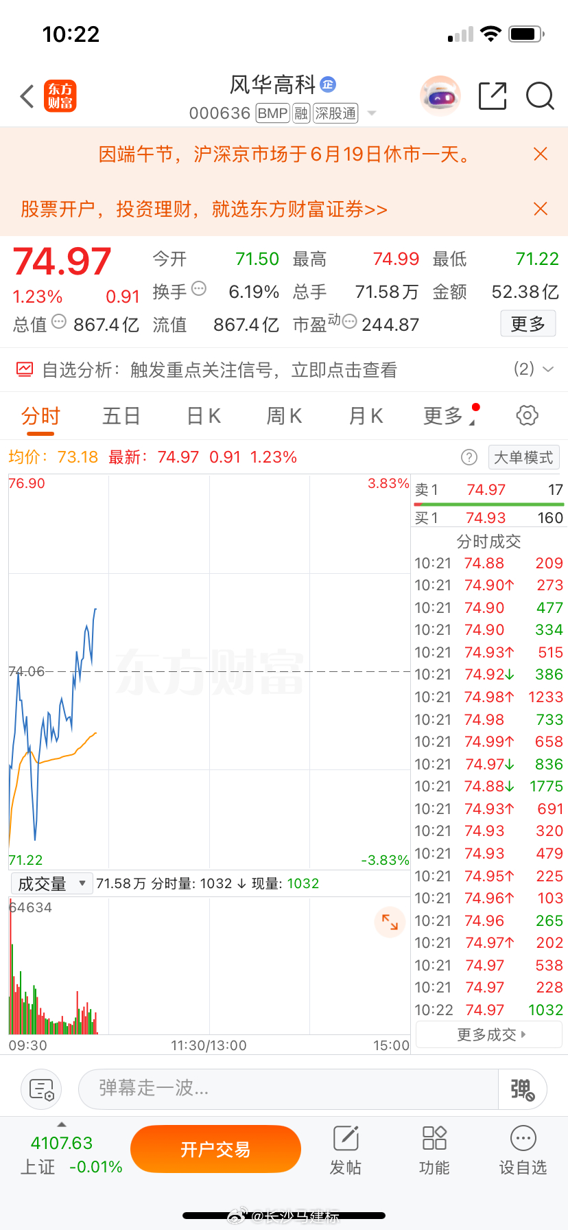 兄弟们，风华高科在慢慢的往上爬了，那我们放点耐心，静等风来！ 