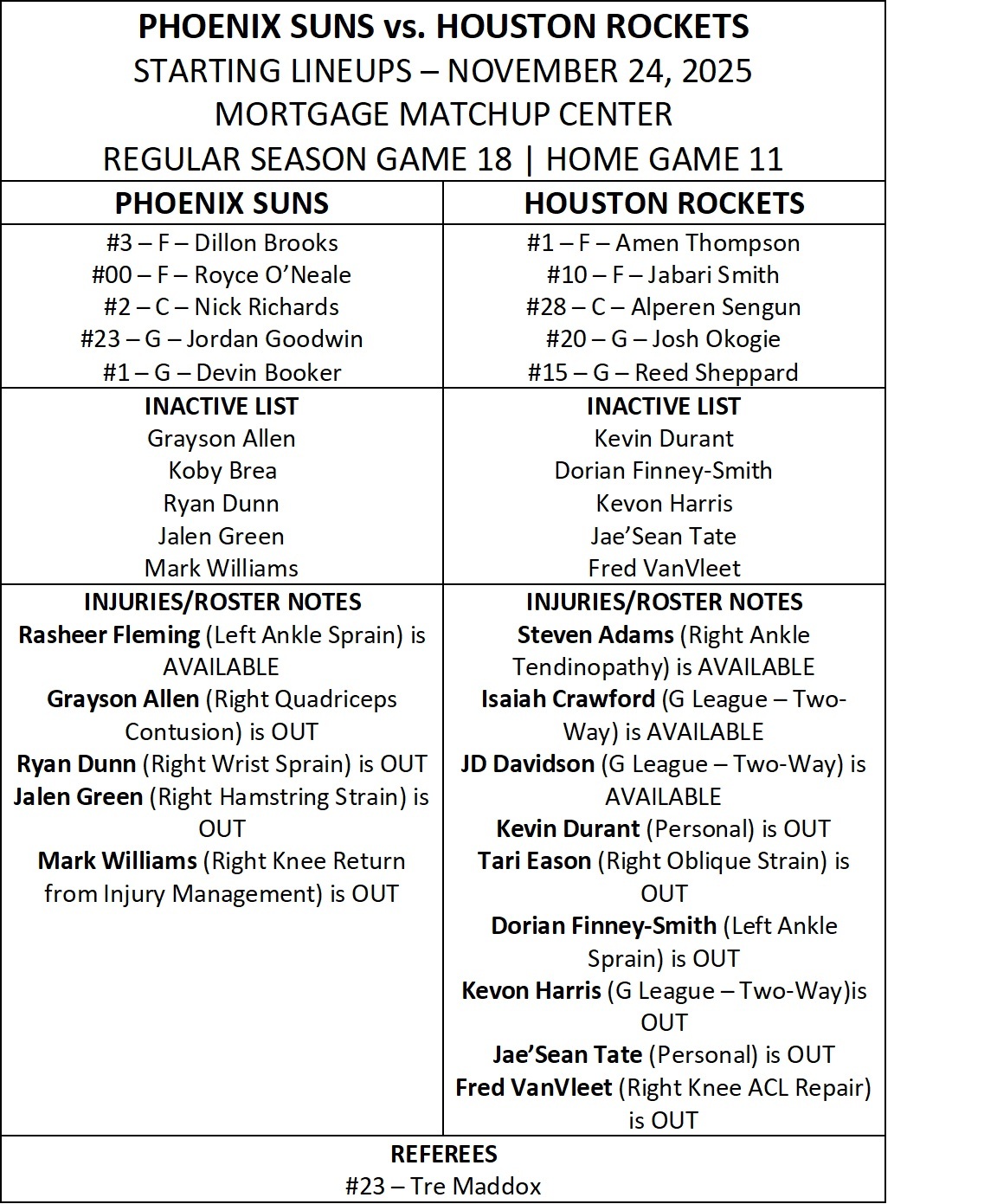 亚当斯今天出战