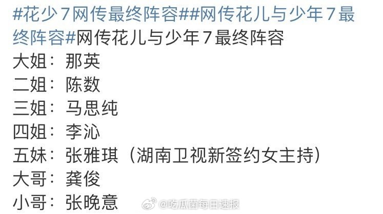 网传花儿与少年7最终阵容，6月底录制，8月播出，已经想到能有多刺激了[笑cry]