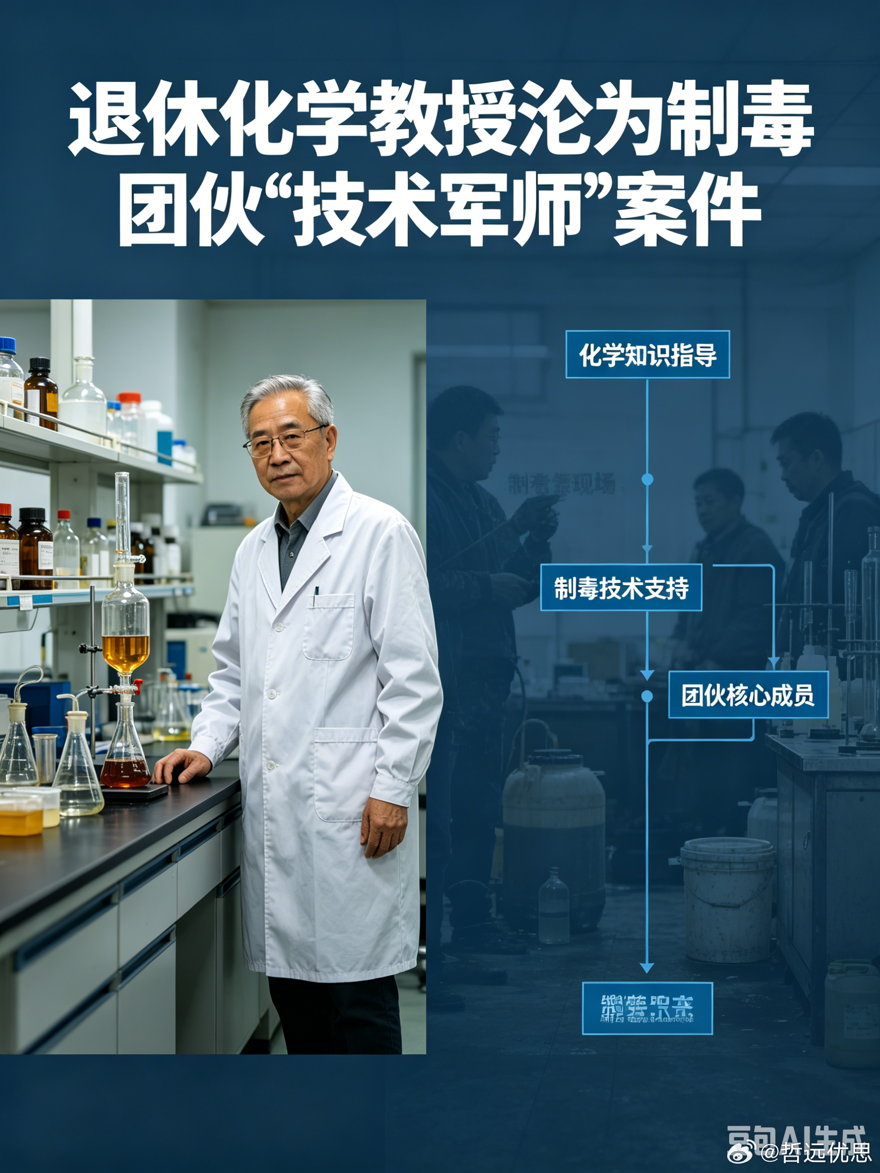 退休化学教授帮医药研发人员制毒 近日，多起退休化学教授沦为制毒团伙“技术军师”的