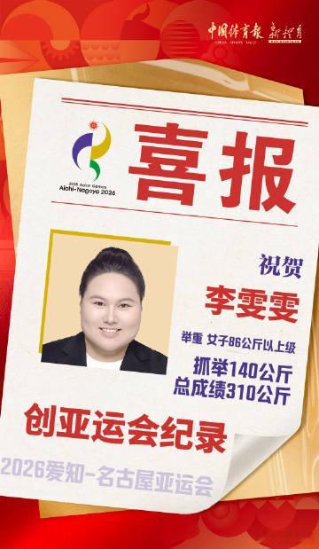 【奥委会祝贺李雯雯创亚运会纪录】奥委会祝贺李雯雯 9月29日，名古屋亚运会举重女